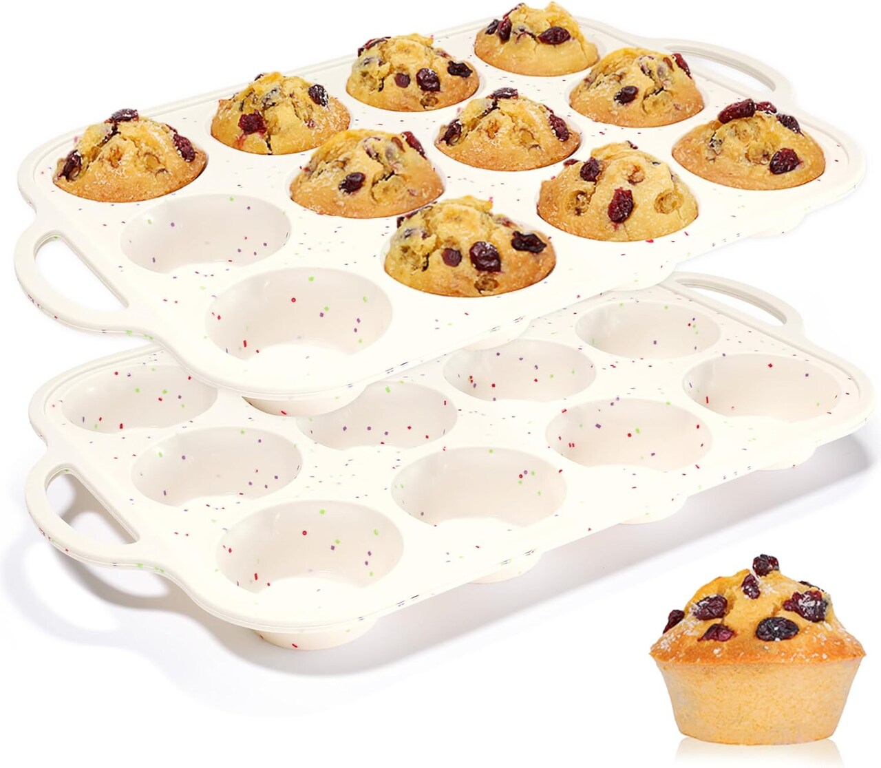 Silicone Muffin Pan, with Metal Reinforced Frame Regular Size 2.8Inch Silicone Cupcake Pan Nonstick 12 Cups for Baking Homemade Muffins, Cupcakes, Egg Bites 2 Pack Dishwasher Safe BPA Free
